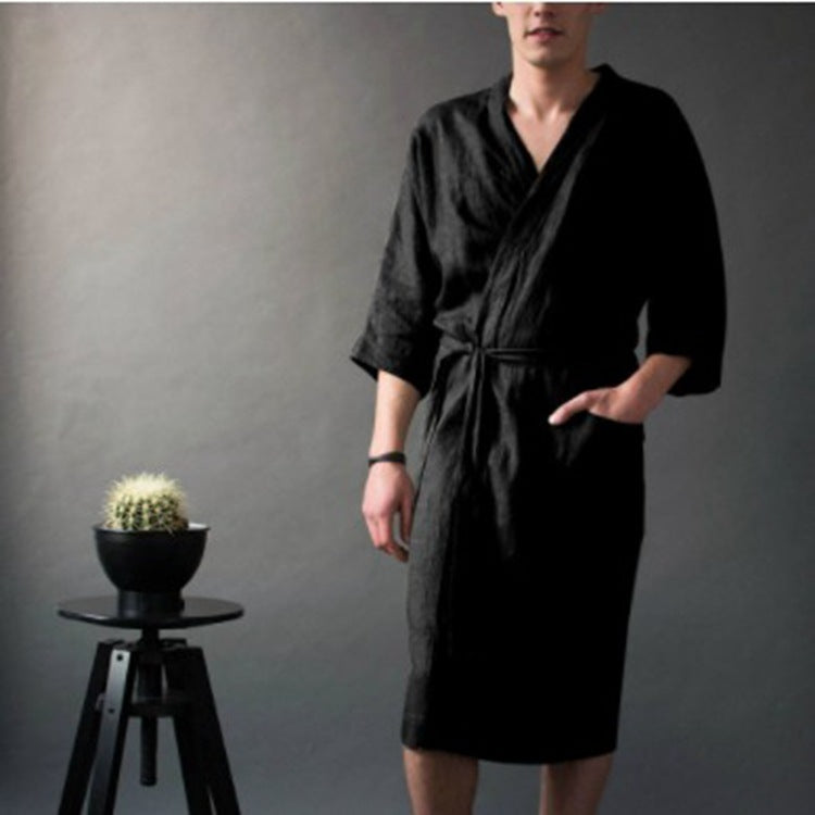 Solid Color Linen Pajamas Robe Bathrobe