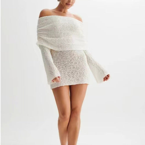 Women's Spring Summer Knitted Dress Elegant Party Boat Neck Dress