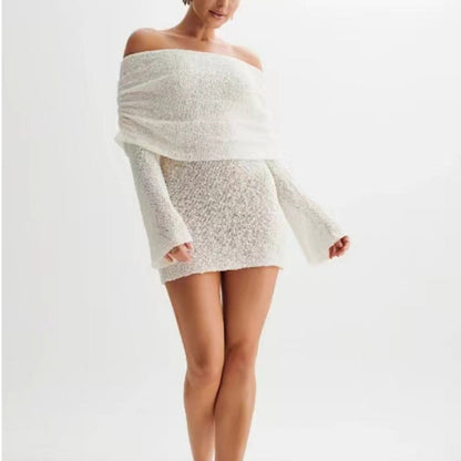 Women's Spring Summer Knitted Dress Elegant Party Boat Neck Dress