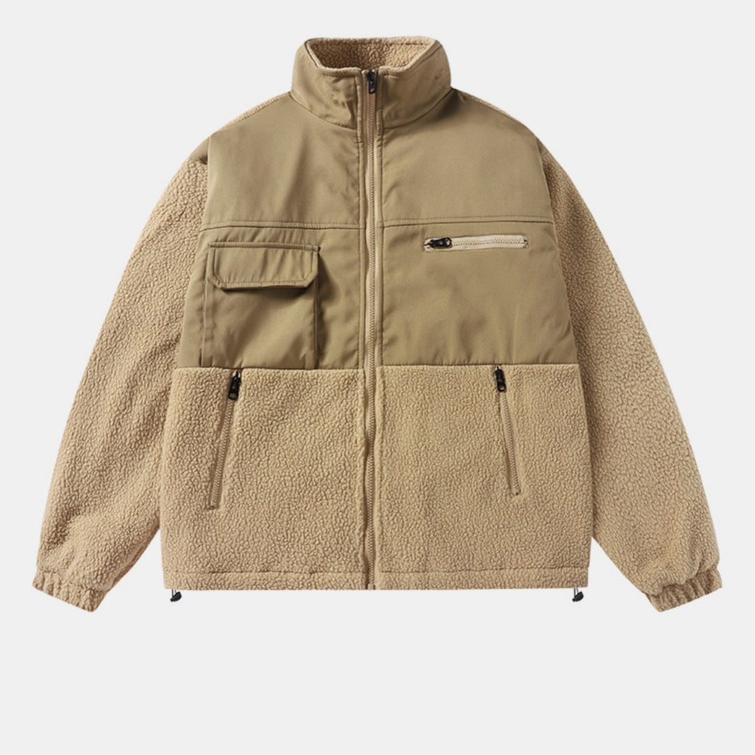 Cross Loose Lapel Fleece Warm Casual Men's Jacket