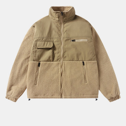 Cross Loose Lapel Fleece Warm Casual Men's Jacket
