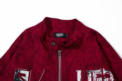 Letter Print Loose Stand-up Collar Jacket