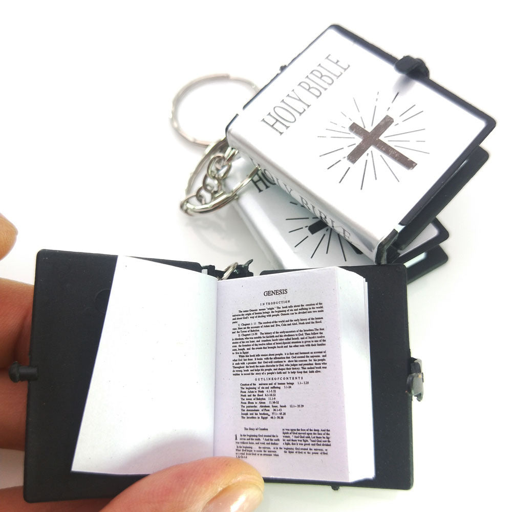Mini English HOLY BIBLE Key Chains Real Paper Readable Bible Christian