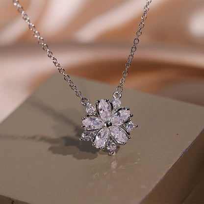 Fashion Jewelry Zircon Women Necklace Ring Double Layers Flower Cubic