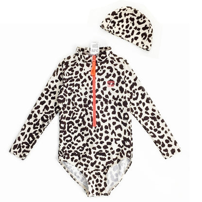 Leopard Print Long Sleeve Matching Swimwear