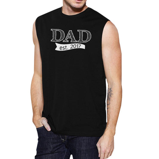 Dad Est 2017 Mens Black Graphic Muscle Top Unique