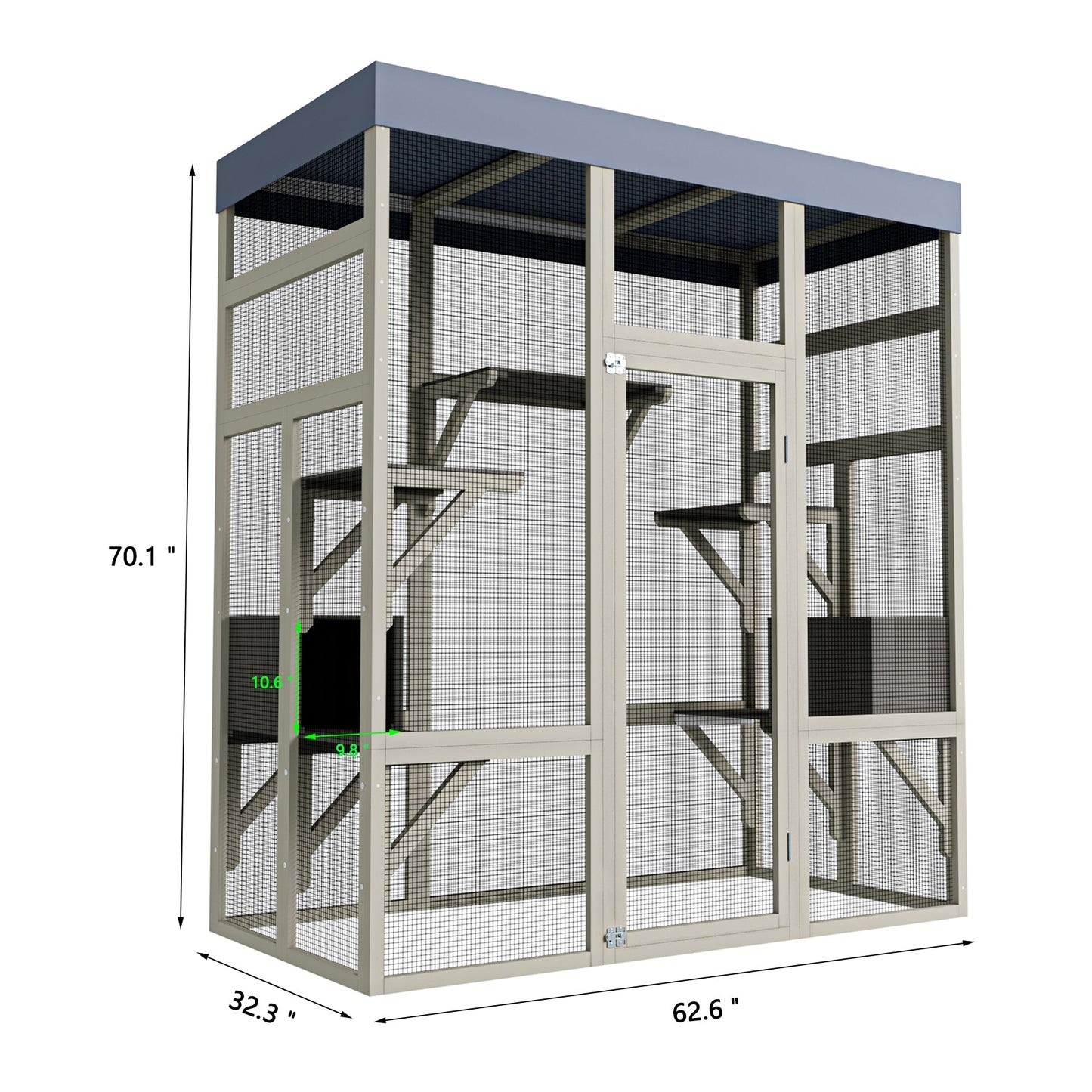 62.6' Outdoor Wooden Catio for Cats, Large Cat Enclosure with
