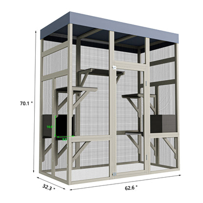 62.6' Outdoor Wooden Catio for Cats, Large Cat Enclosure with