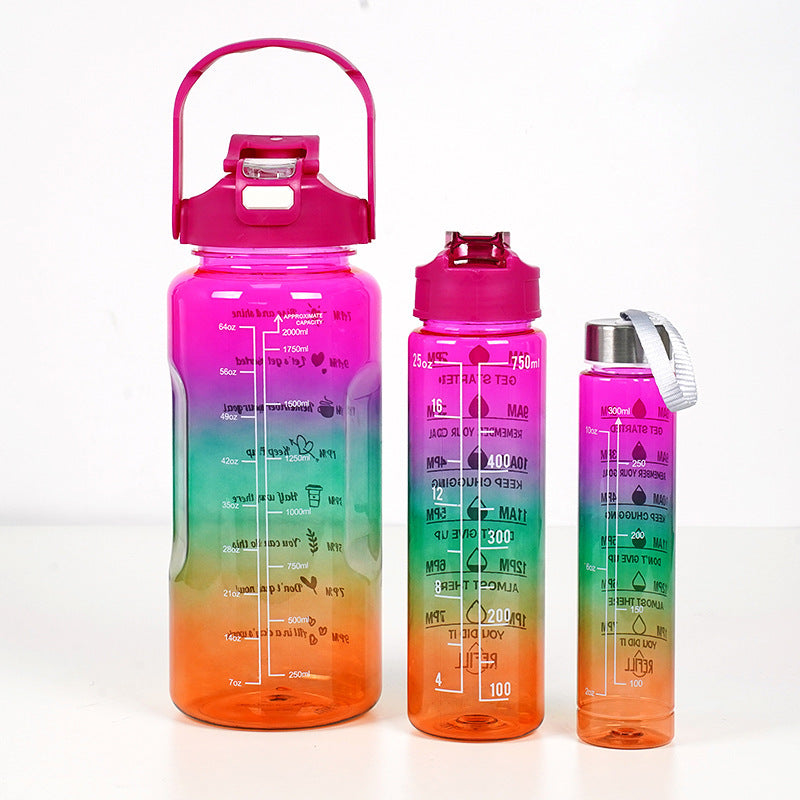 3-in-1 Gradient Color Motivational Water Bottles Set Plastic Straw