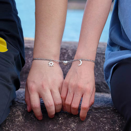 2Pcs Sun Moon Charm Magnet Attraction Stainless Steel Bracelets For