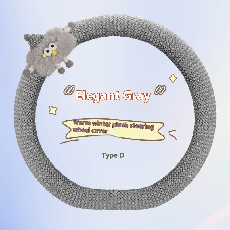 Car Plush Cartoon Steering Wheel Warm Short Plush Grip Cover