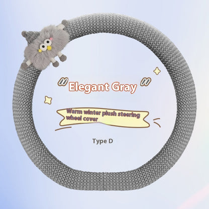 Car Plush Cartoon Steering Wheel Warm Short Plush Grip Cover