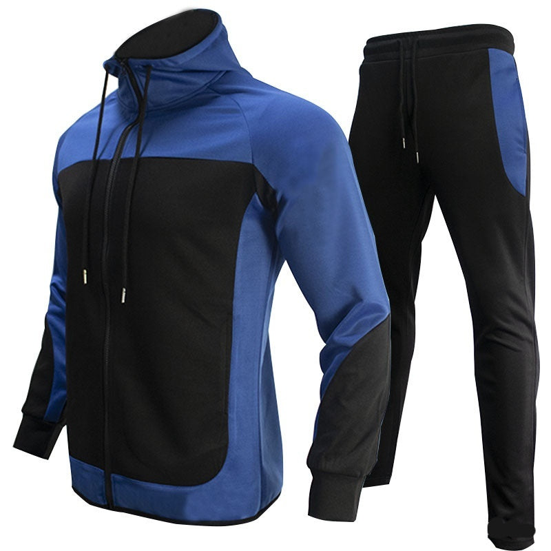 Men's Fashion Trendy Brand Contrast Color Sweatshirt Trousers Two-piece Set