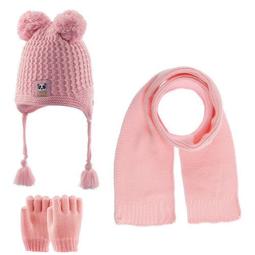 Toddler Knitted Winter Beanie 3 Piece Set With Earflaps For Girls
