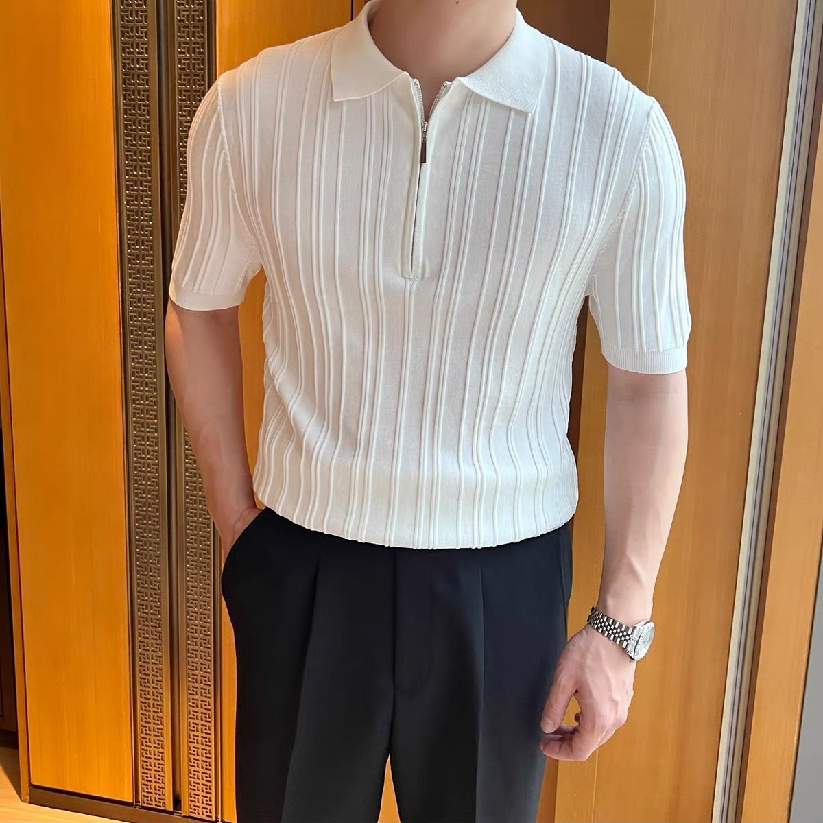 Casual Zipper Short Sleeve Men's Retro