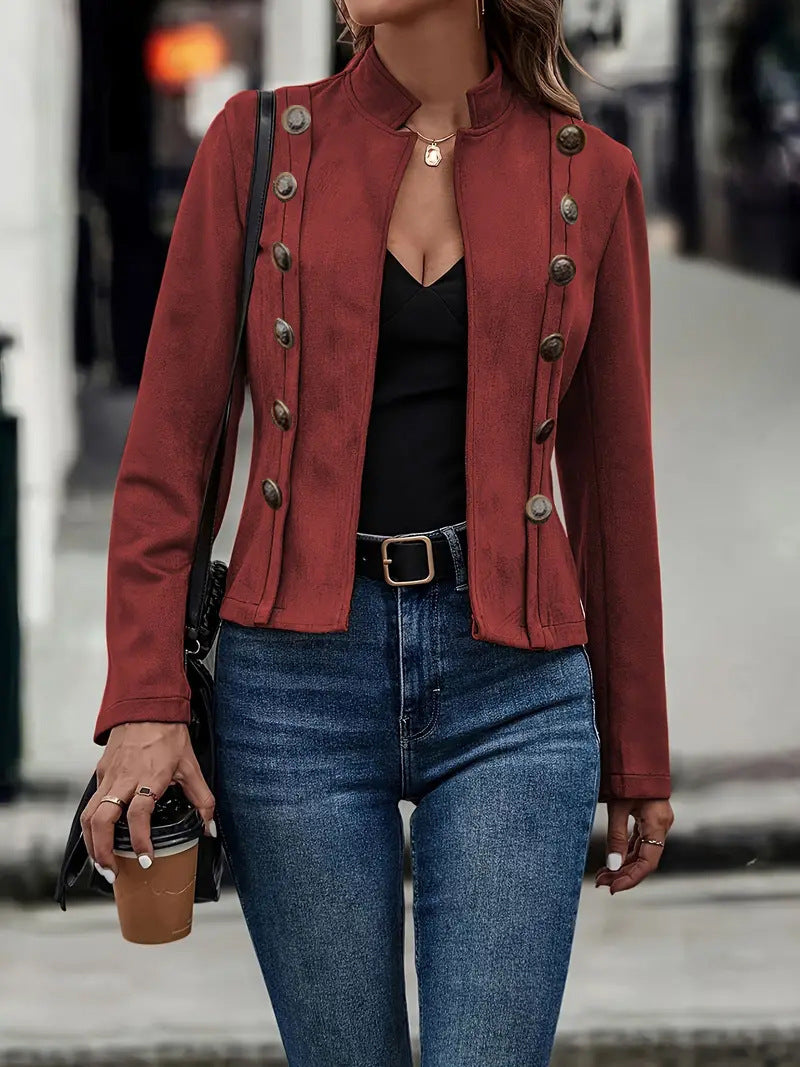 Double-row Metal Buckle Deerskin Coat