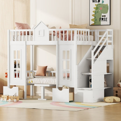 Twin-Over-Twin Bunk Bed with Changeable Table, Bunk Bed Turn into
