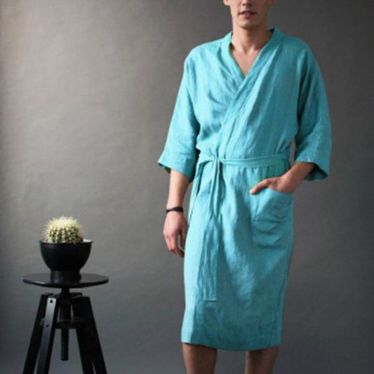 Solid Color Linen Pajamas Robe Bathrobe