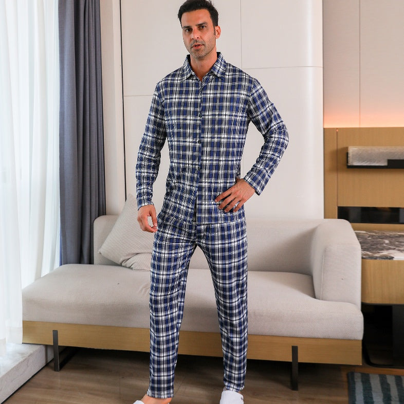 Ice Silk Long Sleeve Long Pants Men's Pajama Set