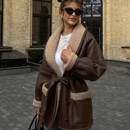 Leather And Fur Coat Women