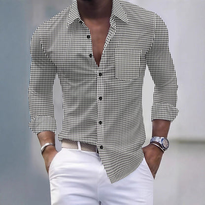 Men's Plaid Pocket Business Slim Casual Shirt