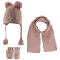 Toddler Knitted Winter Beanie 3 Piece Set With Earflaps For Girls