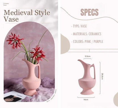 Handmade Medieval Style Ceramic Decorative Flower Vase with Matte
