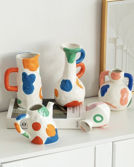 Handpainted Contemporary Abstract Ceramic Vase - Whimsical Eclectic