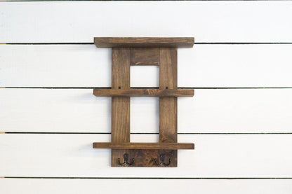 Wall Mounted Bathroom Shelf with 3 Shelves and 2 Double Towel Hooks