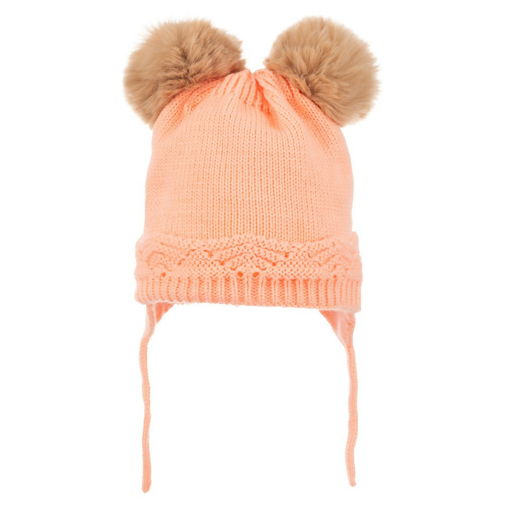 Infant & Toddler Knitted Winter Beanie with Pompom "Ears" For Girls