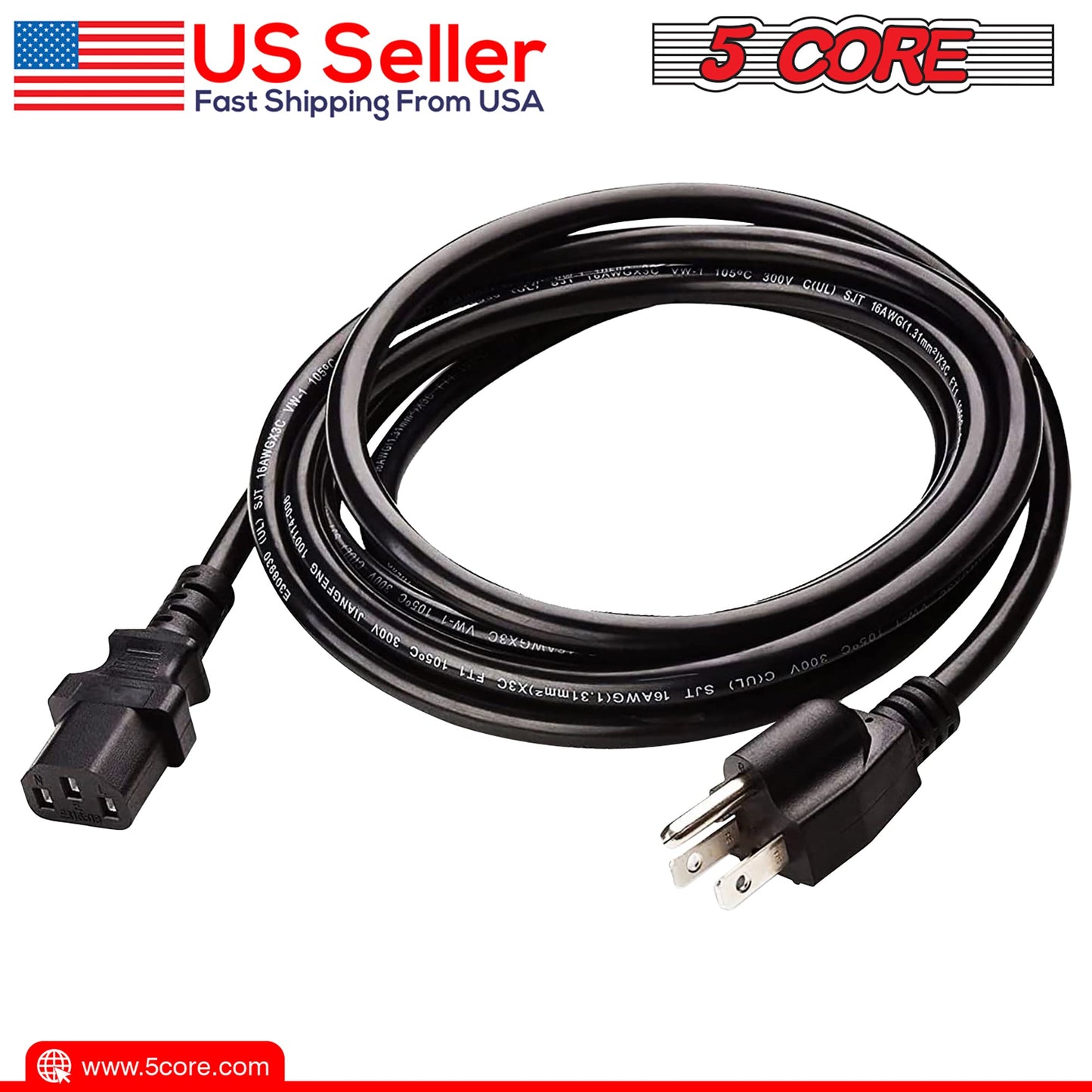 5Core AC Power Cord 6 Ft 3 Prong US Male - Female Extension Adapter