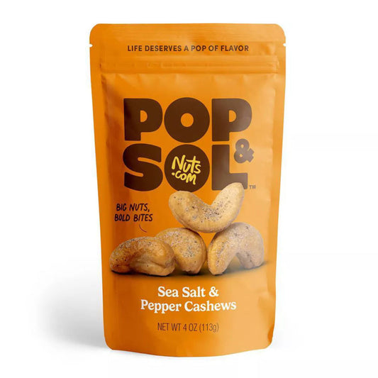 Pop & Sol by Nuts.com Sea Salt & Pepper Cashews, 4oz.