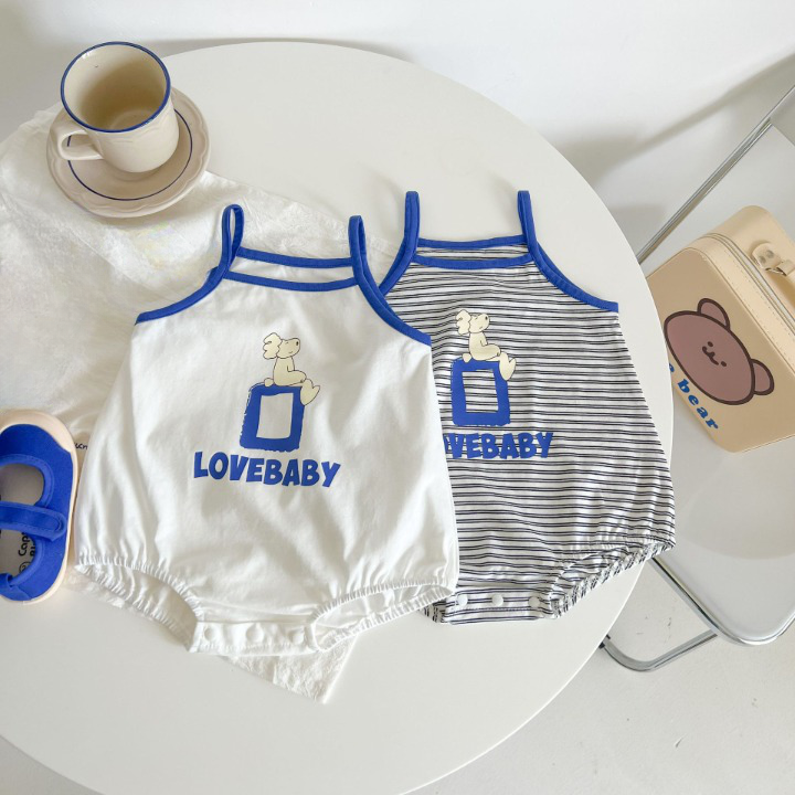 Baby Cartoon Print Neck Color Matching Design Sling Onesies