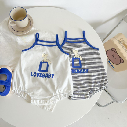 Baby Cartoon Print Neck Color Matching Design Sling Onesies