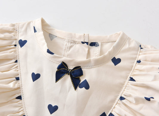 Baby Girls Heart Print With Headband Long-Sleeved Onesies
