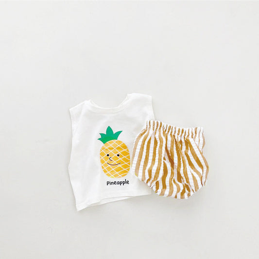 Baby Unisex Fruit Pattern Vest & Striped Pants Sets