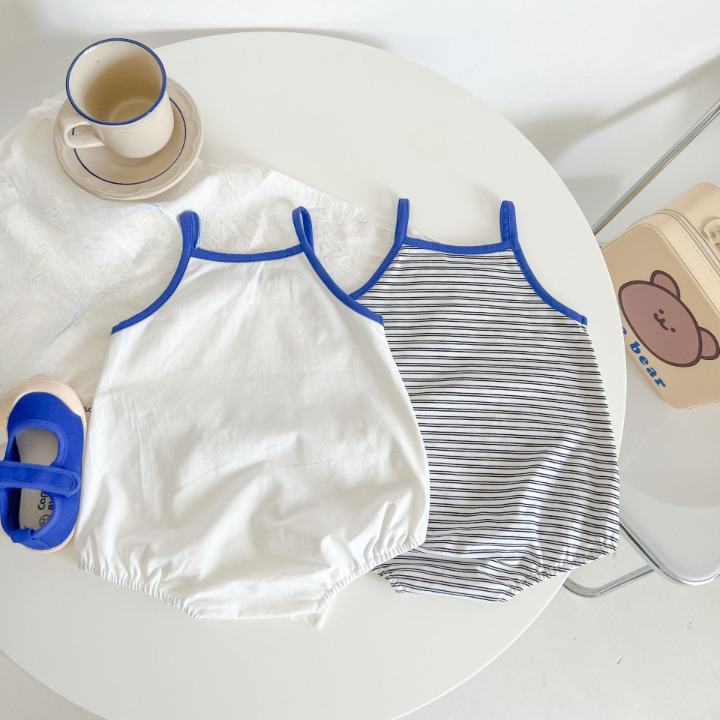 Baby Cartoon Print Neck Color Matching Design Sling Onesies