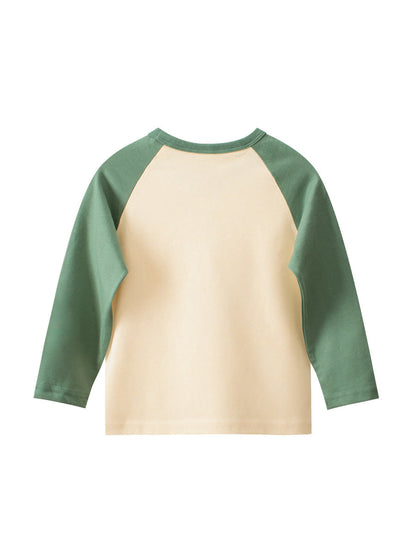 Autumn Baby Boys Cartoon Print Color Patchwork Long Sleeves Crew Neck