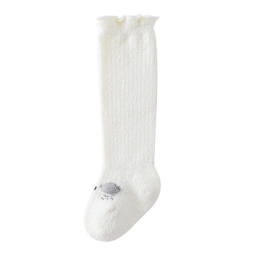 Baby Cartoon Design Coral Fleece Wooden Ear Thickened Long Tube Socks