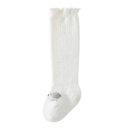 Baby Cartoon Design Coral Fleece Wooden Ear Thickened Long Tube Socks