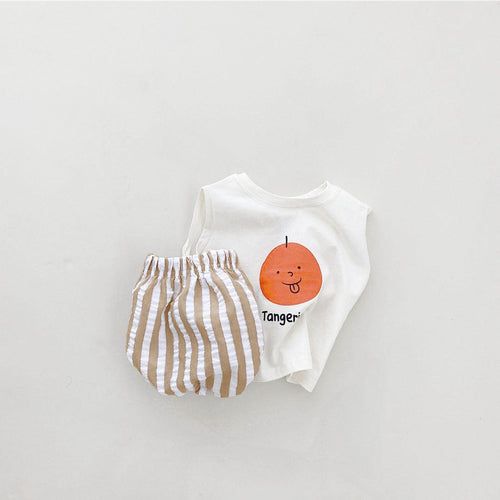 Baby Unisex Fruit Pattern Vest & Striped Pants Sets