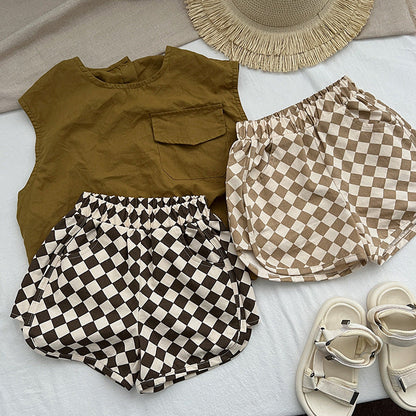 Checkerboard Print Pattern Comfy Shorts