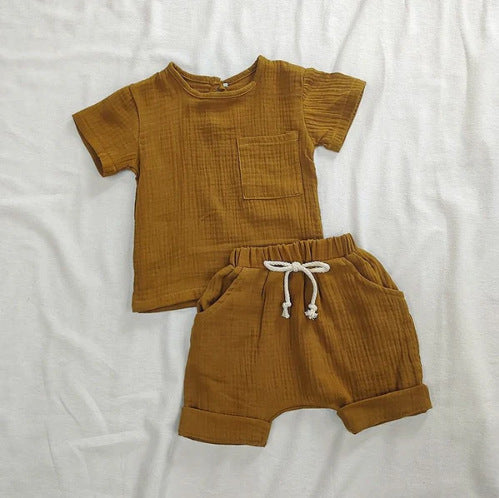 Summer New Arrival Baby Kids Short Sleeves Solid Color T-Shirt And