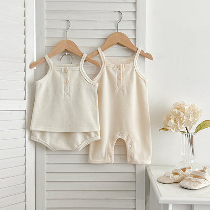 Summer Baby Kids Waffle Grid Sleeveless Vest And Bloomers Sets And