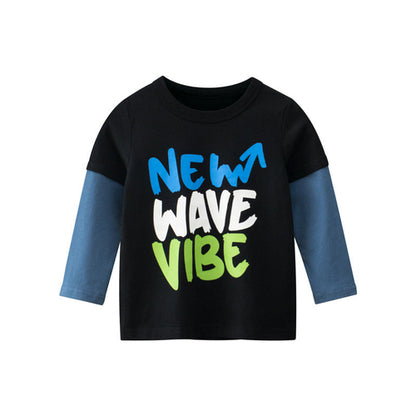 Baby Boy Colorful Slogan Print False Design Long-Sleeved Shirt