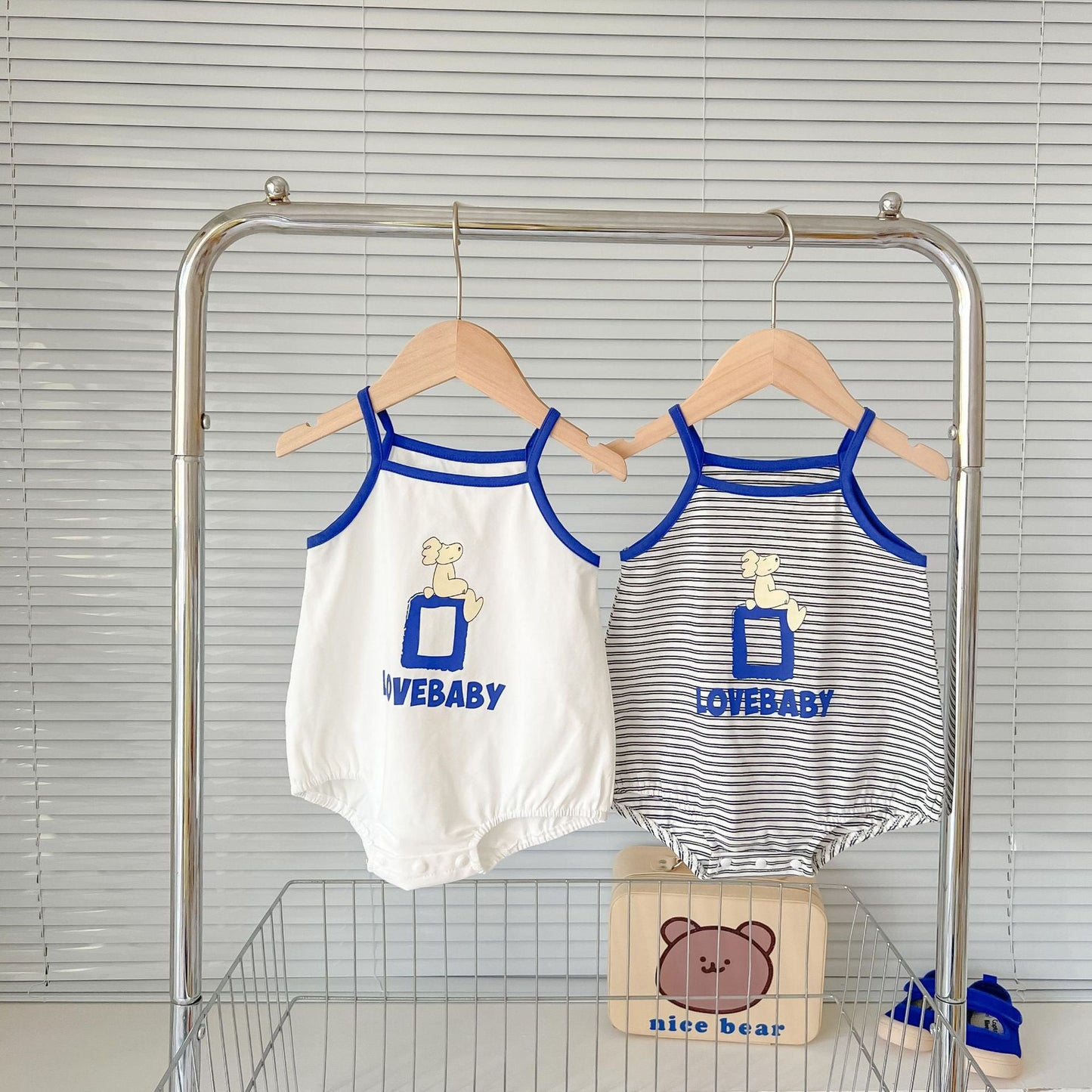Baby Cartoon Print Neck Color Matching Design Sling Onesies