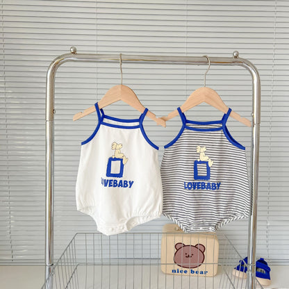 Baby Cartoon Print Neck Color Matching Design Sling Onesies