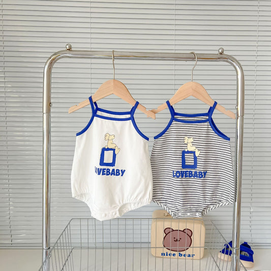 Baby Cartoon Print Neck Color Matching Design Sling Onesies