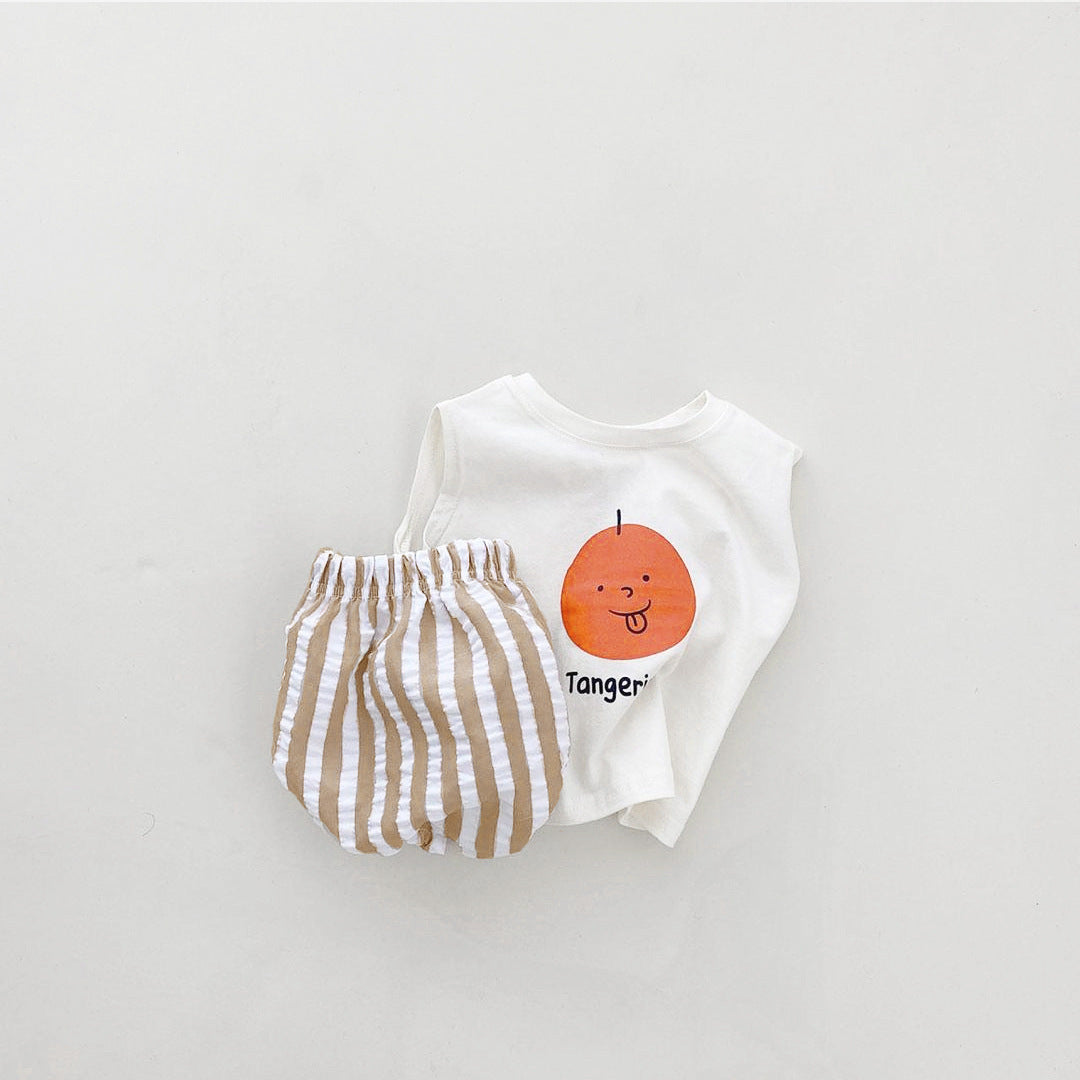 Baby Unisex Fruit Pattern Vest & Striped Pants Sets