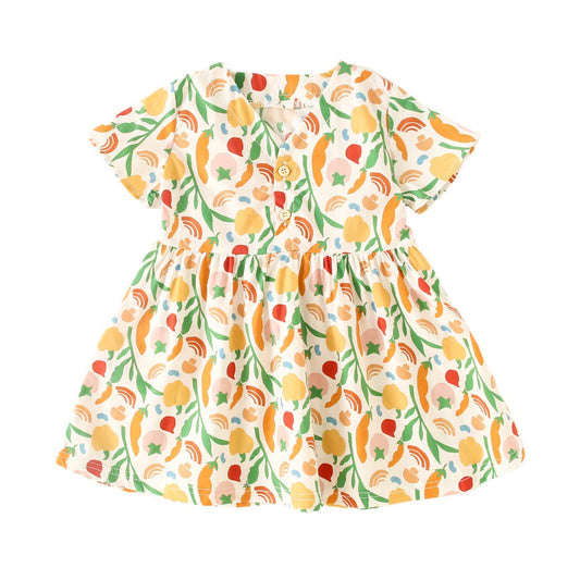 Summer New Arrival Baby Girls Casual Vegetable Print Short Sleeves V